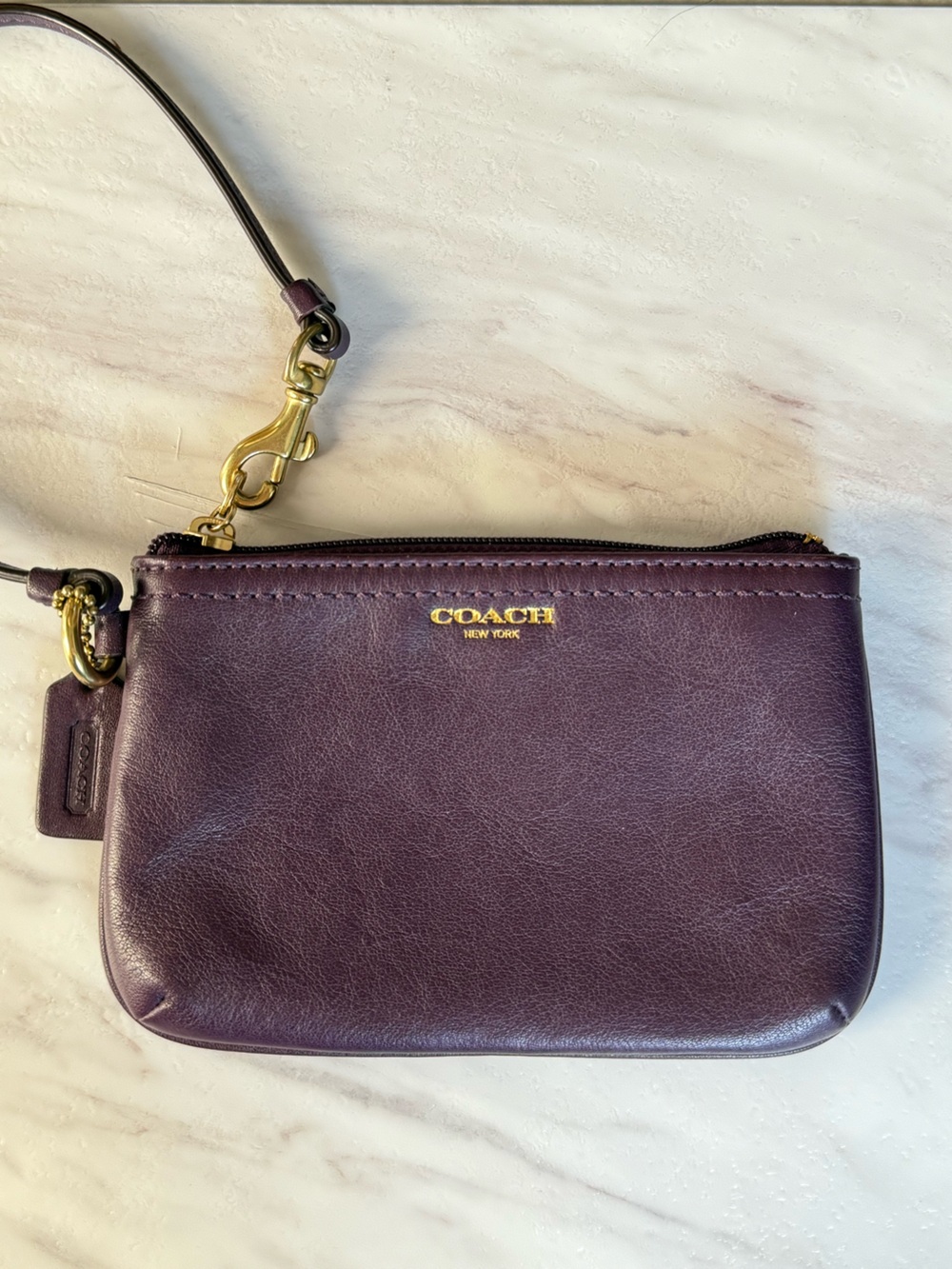 Coach Saffiano Leather Mini Wristlet in Black Violet/Plum - Like New
